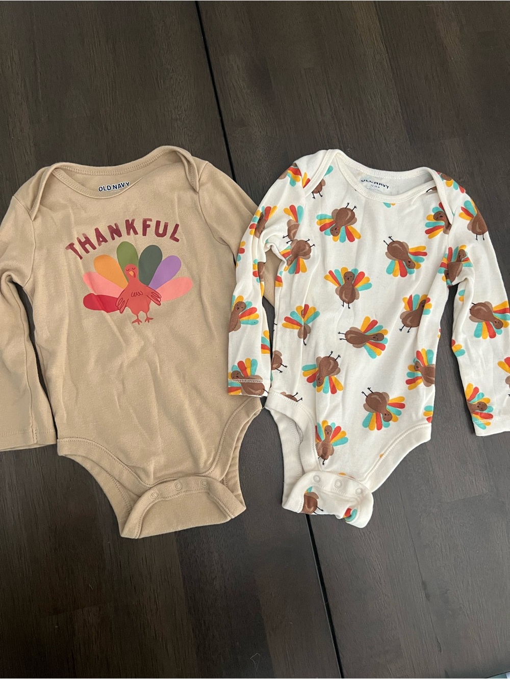 Old Navy Beige and White Turkey Print Long-Sleeve One-Pieces - Kids